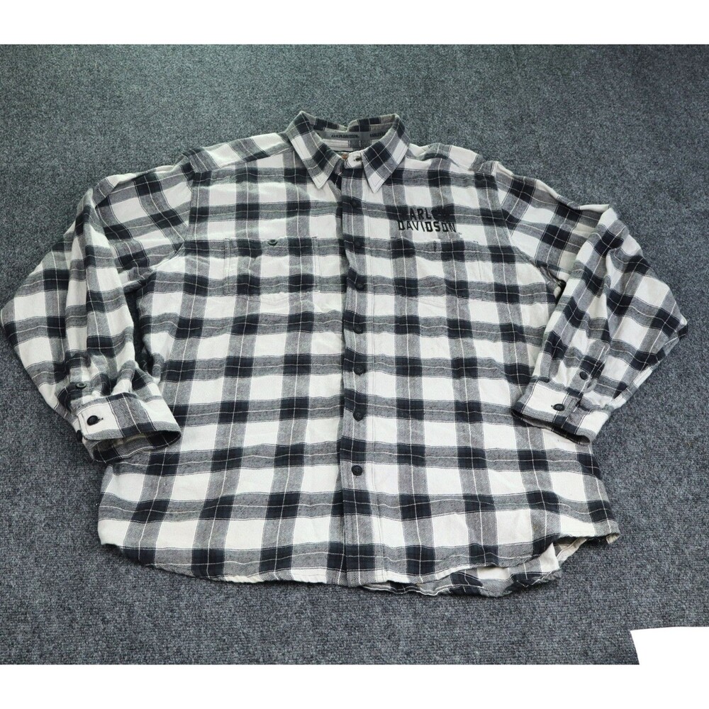 Harley Davidson Men Plaid Flannel Shirt L/ S Embroidered XL-Tall Motorcycle Bike